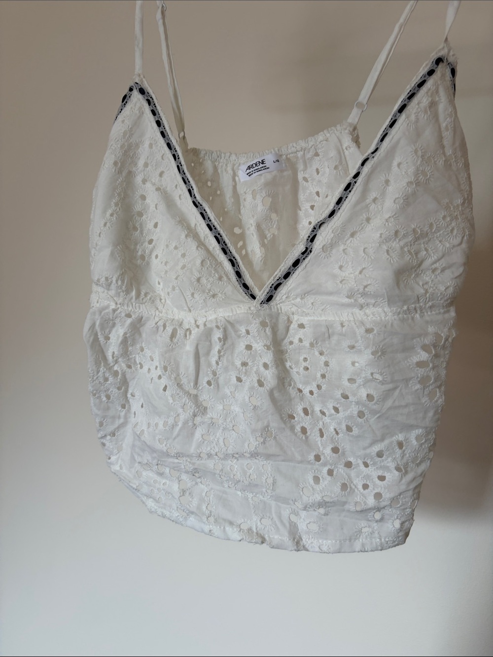 Ardene White Eyelet V-Neck Cami with Contrast Trim
